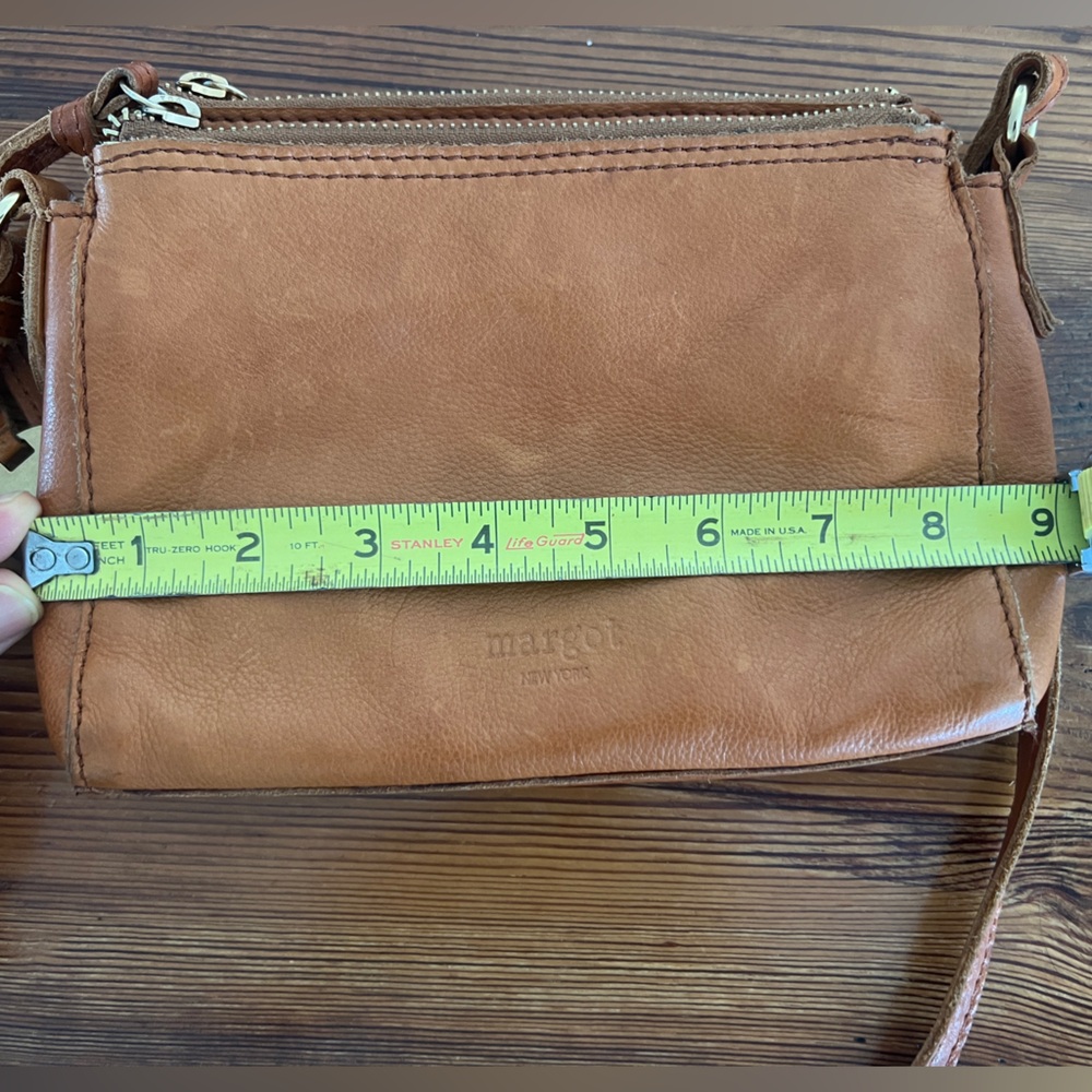 Margot New York Mina Triple Zip Leather Crossbody Cognac - Picture 4 of 7
